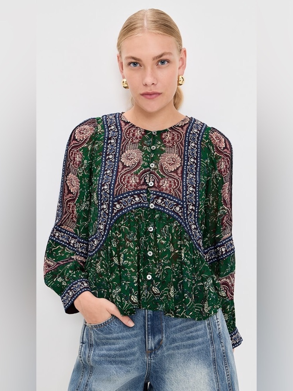 Sea New York Melba Printed Top  SzXL bohemian peasant blouse NWT